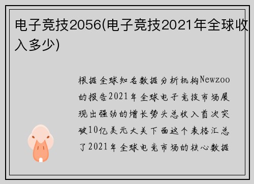 电子竞技2056(电子竞技2021年全球收入多少)